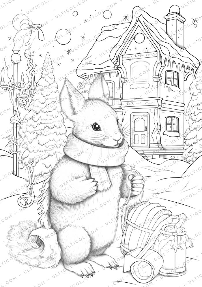 Cute Squirrel Grayscale Coloring Pages