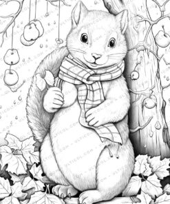 Cute Squirrel Grayscale Coloring Pages