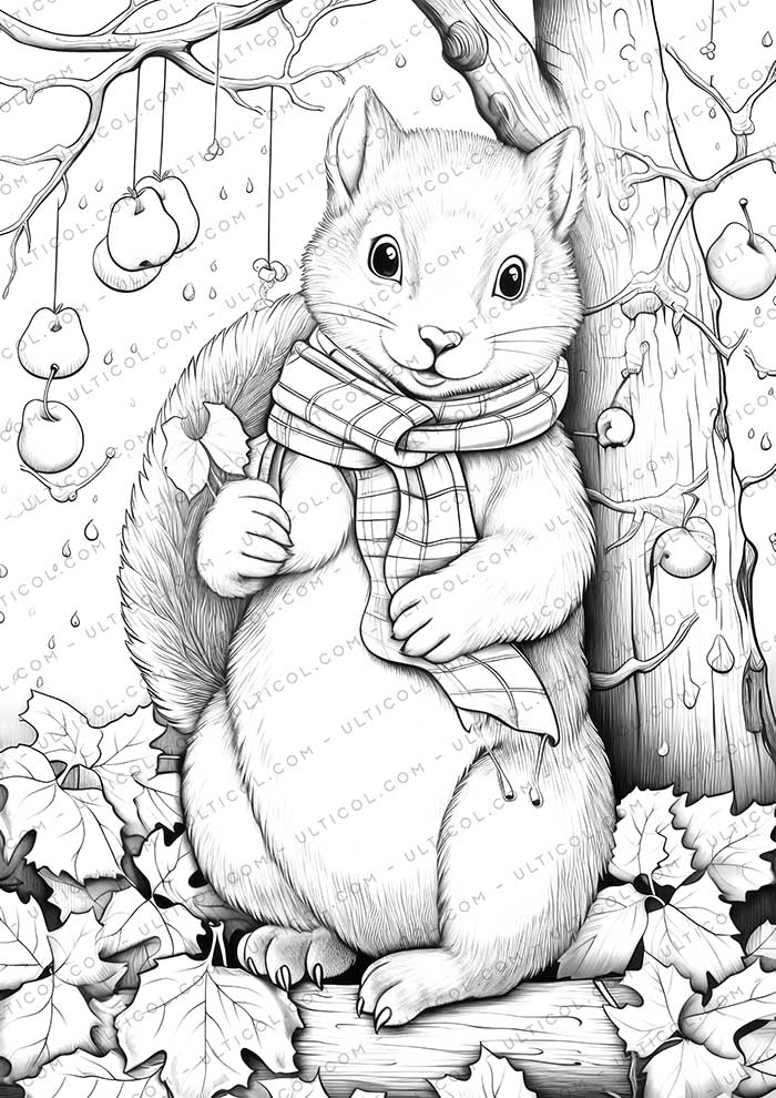 Cute Squirrel Grayscale Coloring Pages