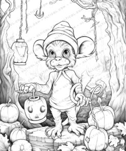 Halloween Monkey Grayscale Coloring Pages
