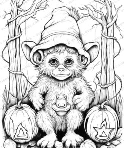 Halloween Monkey Grayscale Coloring Pages