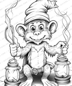 Halloween Monkey Grayscale Coloring Pages