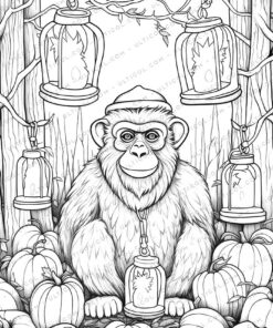 Halloween Monkey Grayscale Coloring Pages