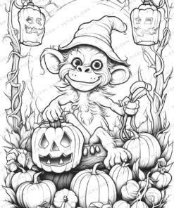 Halloween Monkey Grayscale Coloring Pages