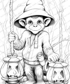 Halloween Monkey Grayscale Coloring Pages