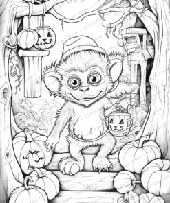 Halloween Monkey Grayscale Coloring Pages