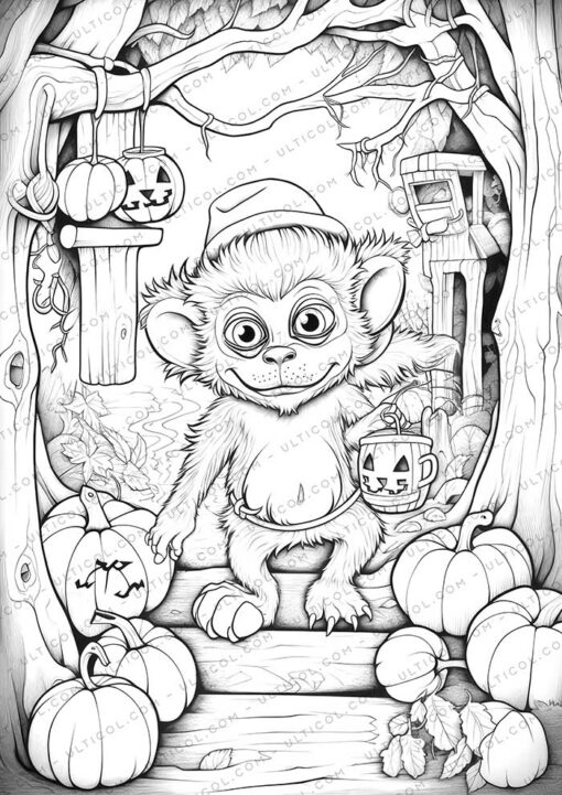 Halloween Monkey Grayscale Coloring Pages