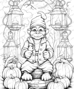 Halloween Monkey Grayscale Coloring Pages
