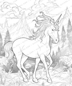Unicorn Grayscale Coloring Pages