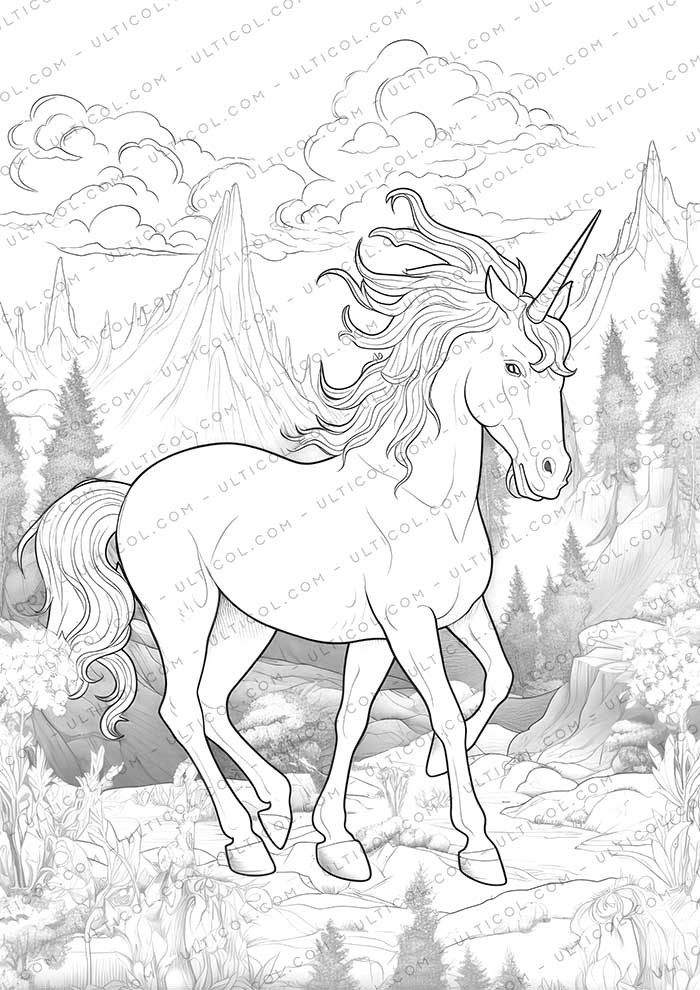 Unicorn Grayscale Coloring Pages