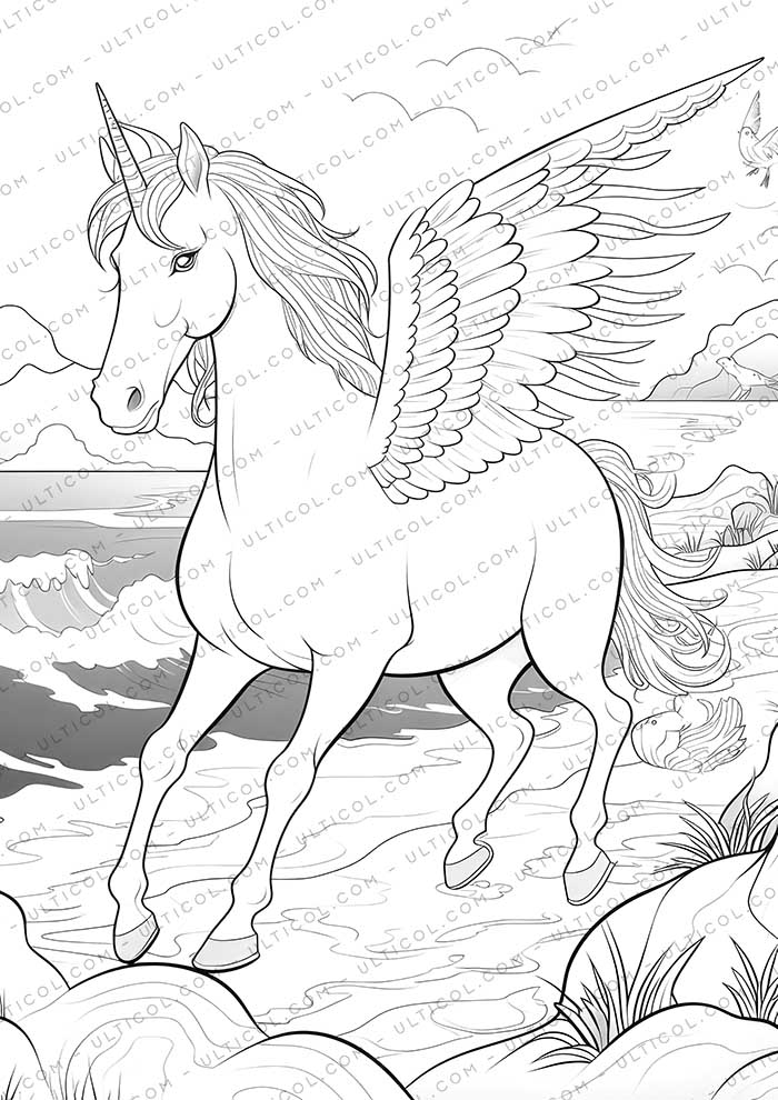 Unicorn Grayscale Coloring Pages