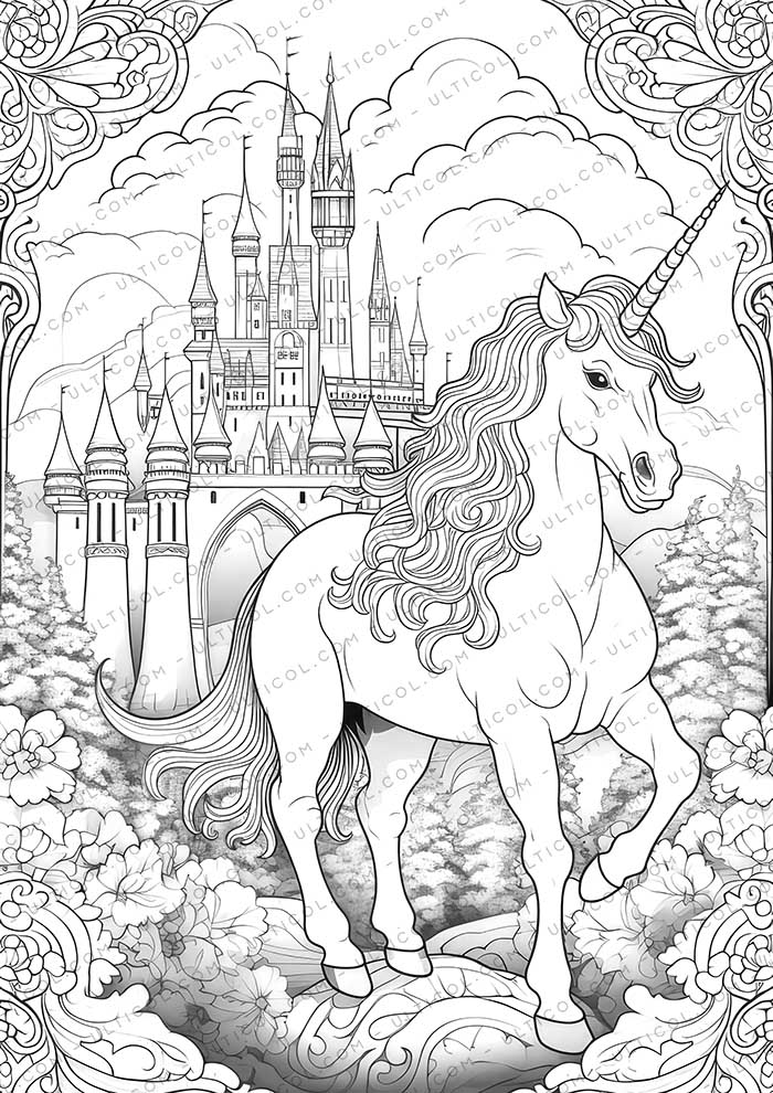 Unicorn Grayscale Coloring Pages