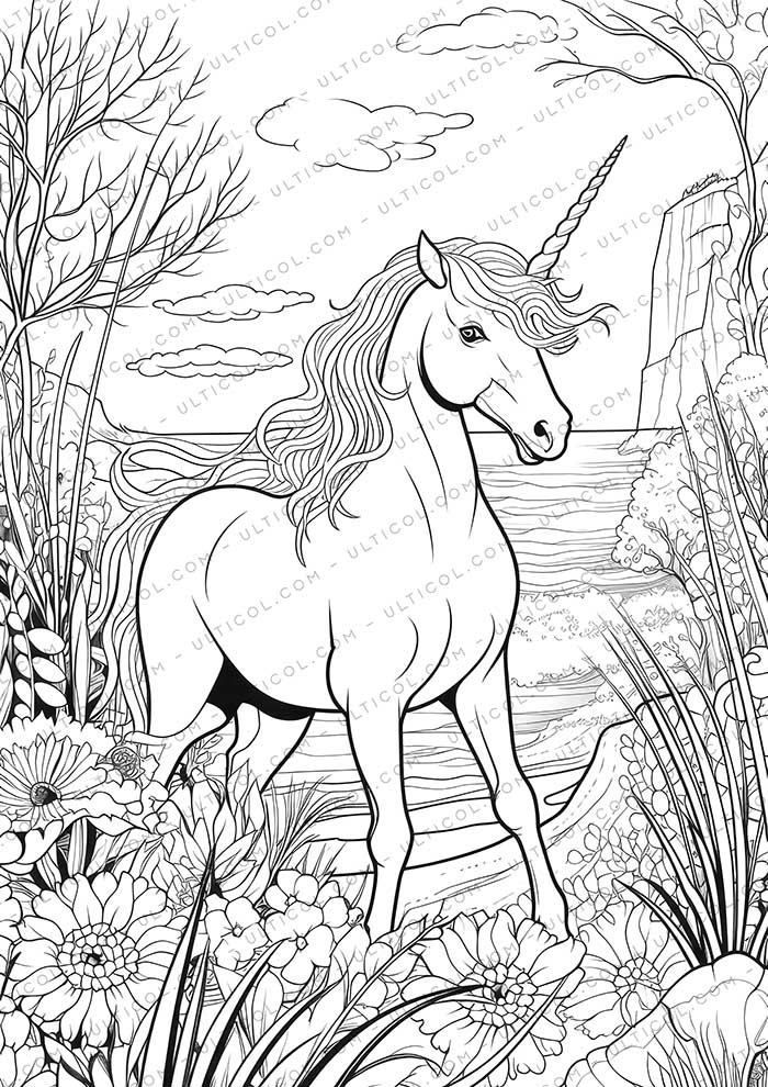 Cute Unicorn Grayscale Coloring Pages