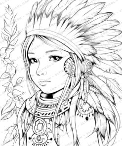 Beautiful Native American Grayscale Coloring Pages