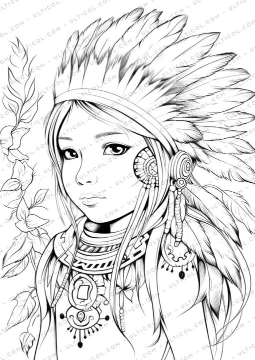Beautiful Native American Grayscale Coloring Pages