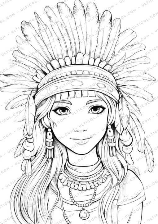 Beautiful Native American Grayscale Coloring Pages