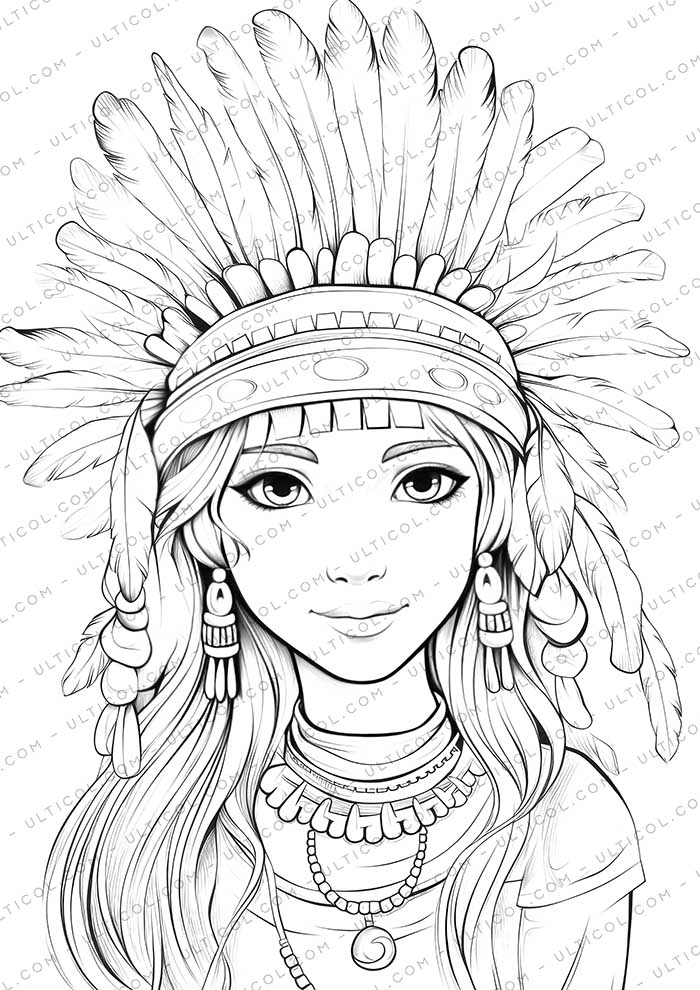 Beautiful Native American Grayscale Coloring Pages