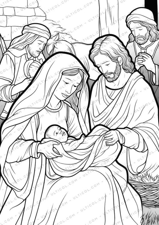 Christmas Scene Grayscale Coloring Pages