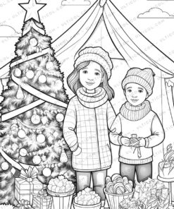 Christmas Scene Grayscale Coloring Pages