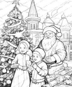 Christmas Scene Grayscale Coloring Pages