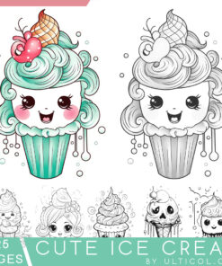 Ice Cream Grayscale Coloring Pages