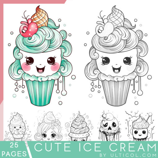 Ice Cream Grayscale Coloring Pages