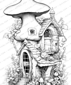 Fairy House Grayscale Coloring Pages