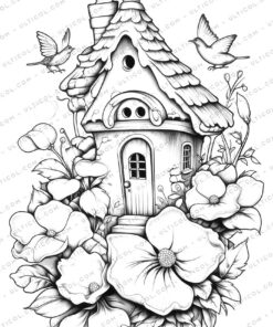 Fairy House Grayscale Coloring Pages