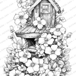 Fairy House Grayscale Coloring Pages