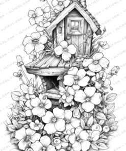 Fairy House Grayscale Coloring Pages