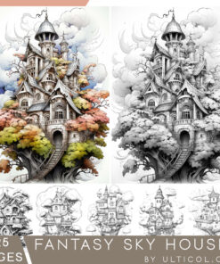 Fantasy Sky Houses Coloring