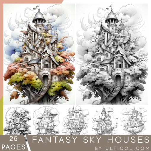 Fantasy Sky Houses Coloring