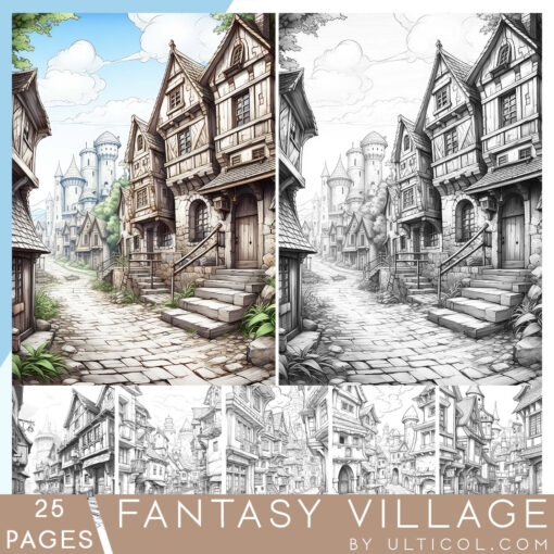 Fantasy Village Coloring