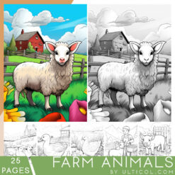 Farm Animals Grayscale Coloring Pages