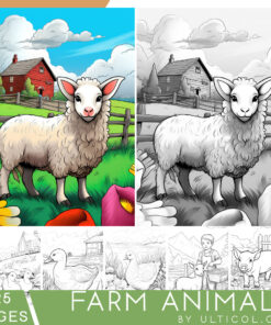 Farm Animals Grayscale Coloring Pages