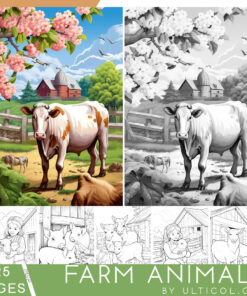 Farm Animals Grayscale Coloring Pages