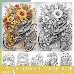 Vintage Flower Carriage Grayscale Coloring Pages