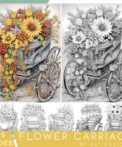 Vintage Flower Carriage Grayscale Coloring Pages