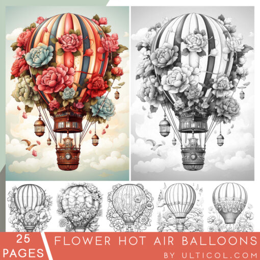 Flower Hot Air Balloons coloring