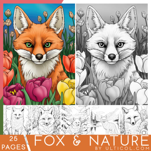 Fox Grayscale Coloring Pages