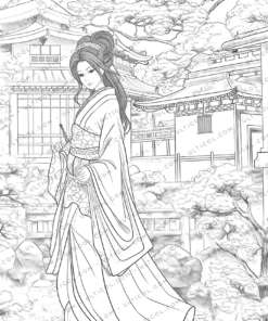 Japanese Geisha Coloring Book