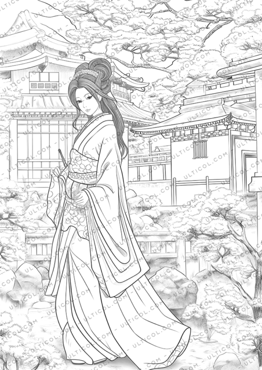 Japanese Geisha Coloring Book