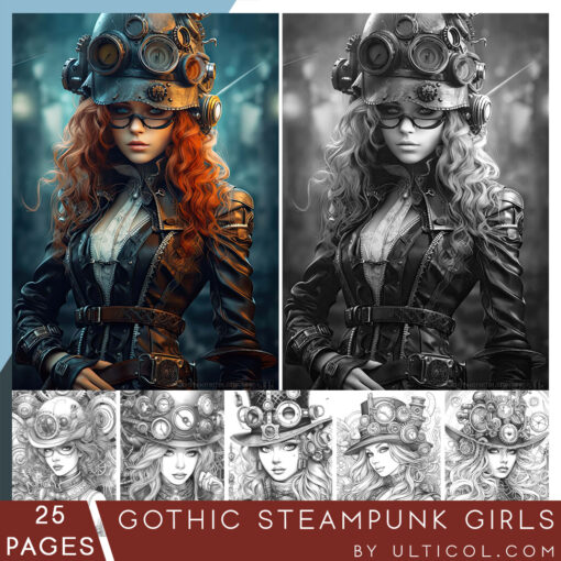 Gothic Steampunk Girls Coloring