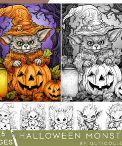 Halloween Monster Grayscale Coloring Pages