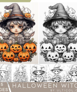 Halloween Witch Grayscale Coloring Pages