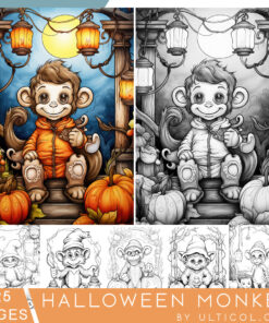 Halloween Monkey Grayscale Coloring Pages