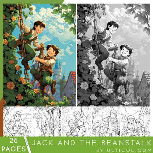 ack and the Beanstalk Grayscale Coloring Pages