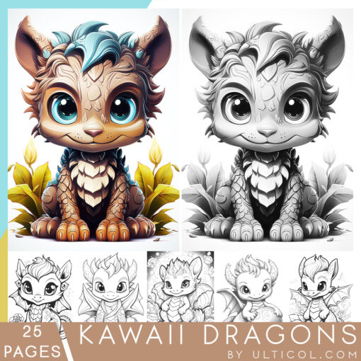 Kawaii Dragons Coloring