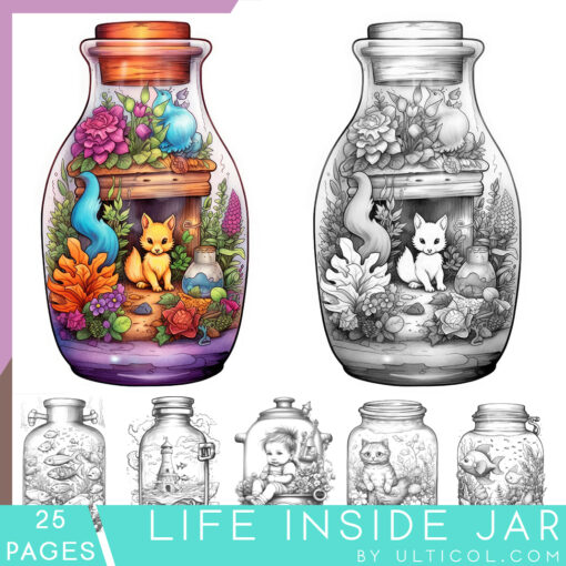 Life in Jar Grayscale Coloring Pages