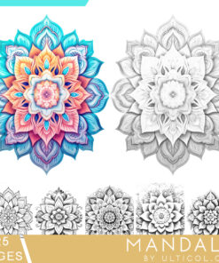 Mandala Coloring Page Book, Adults + Kids - Instant Download Grayscale Coloring Page